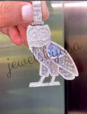 Pre-owned Nsg Men's Owl Shape 3.2ct White Baguette Cubic Zirconia Pendant 925 Silver