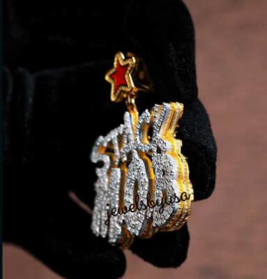 Pre-owned Nsg 3ct 100% Moissanite Stack Mob Custom Name Pendant 14k Yellow Gold Plated Silver In White
