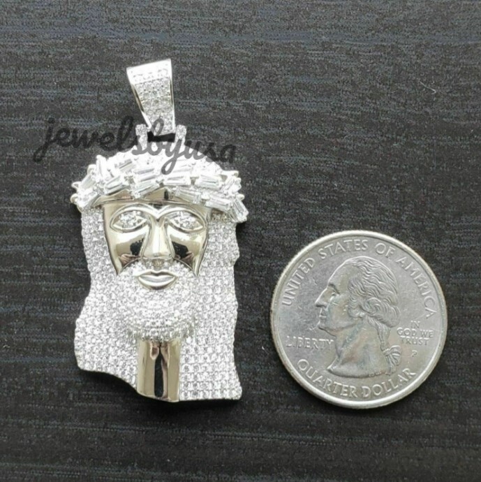 Pre-owned Nsg Men's 1.2ct Baguette Tester Pass Moissanite Jesus Face Religious Pendant Silver In White