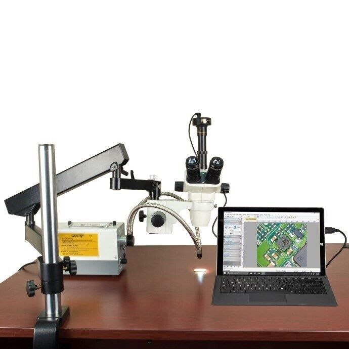 2-270x Stereo Microscope+articulated Stand+cold Light+aux Lenses+5.0m Usb Camera