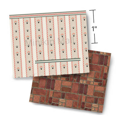 1:48 Scale Dollhouse Wallpaper - Trim & Tidy 1952 Vintage with Faux Tile Floor