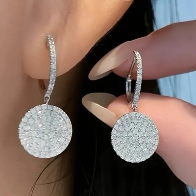 Round Disc CZ Dangle Ohrringe Für Damen Messing Geometrisch Mode Schmuck