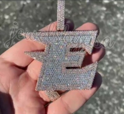 Pre-owned Nsg 3 Ct Genuine D/vvs Moissanite Men's Custom "e" Initial Letter Pendant 925 Silver In White