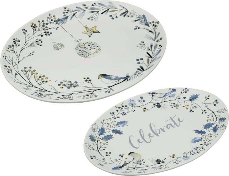 Fitz and Floyd Noel Noir 2-Piece Platter Set Perfect for Holiday Celebrations