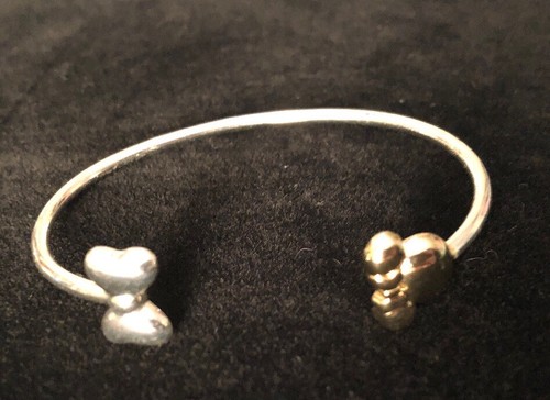 Disney Authentic Bangle Bracelet Silver Bow Gold Minnie Mouse Icon Ears