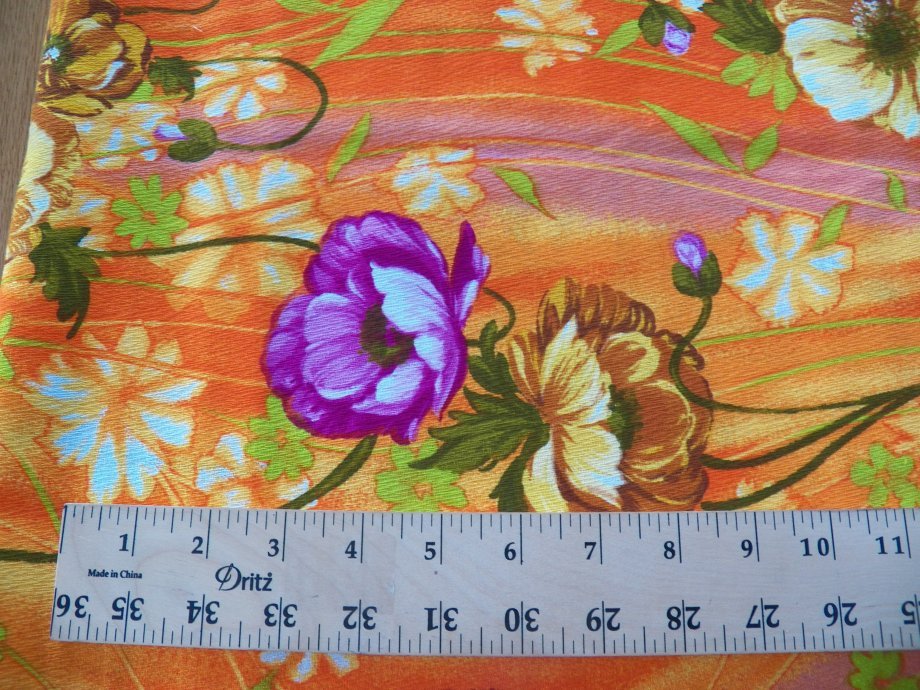Vintage Cotton Decorator Fabric 70's~~Floral Flowers Orange/Purple~2 Yards Retro