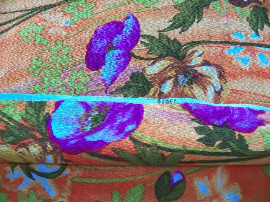 Vintage Cotton Decorator Fabric 70's~~Floral Flowers Orange/Purple~2 Yards Retro