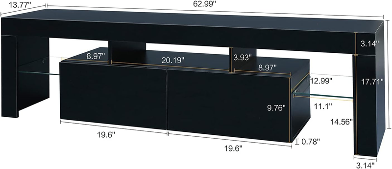 LED TV Stand for 50/55/60/65/70 Inch TV, 63 Inch TV Stand with LED Lights, Black