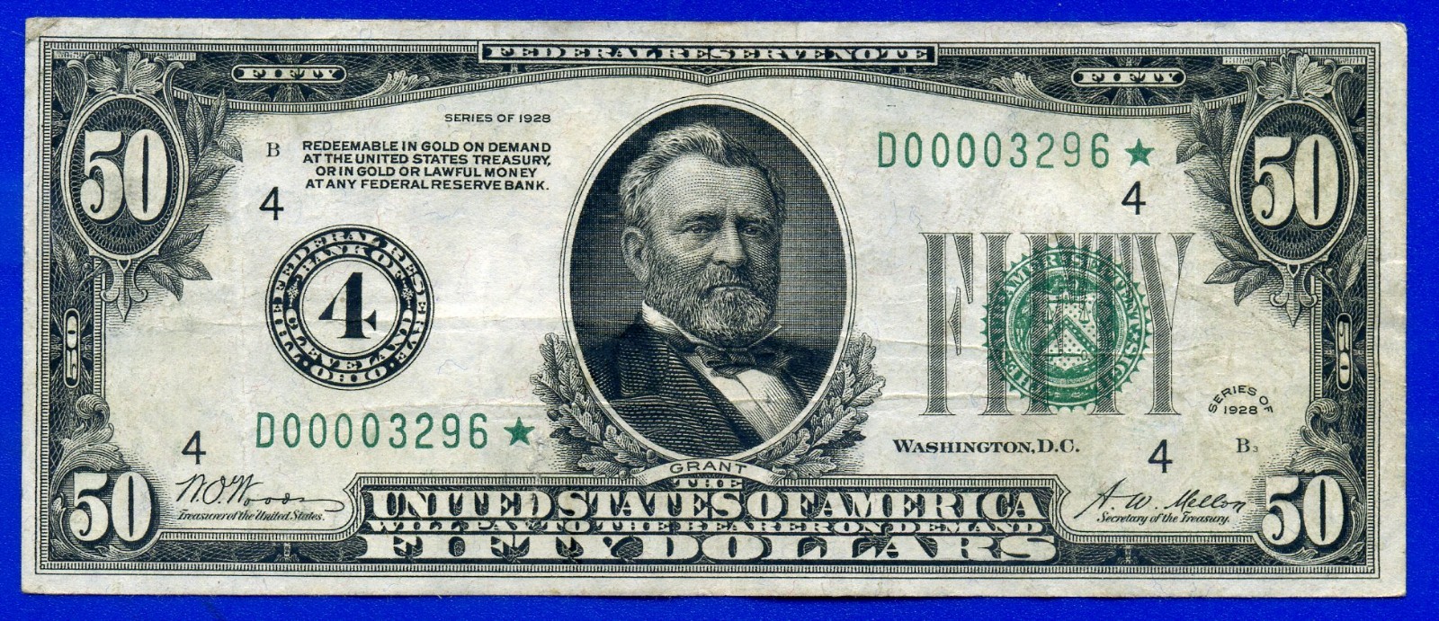 =Rare 1928 $50 FRN (( 4-Digit STAR )) Very-Fine Cleveland District # D00003296*