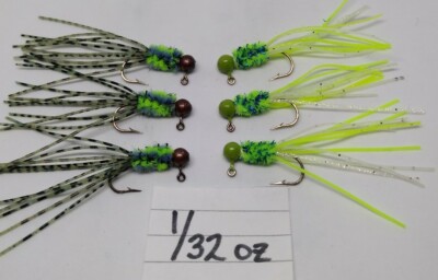 CUSTOM 1//32ND OZ 24 CRAPPIE//PANFISH//TROUT RUBBER TAIL JIG ASSORTMENT