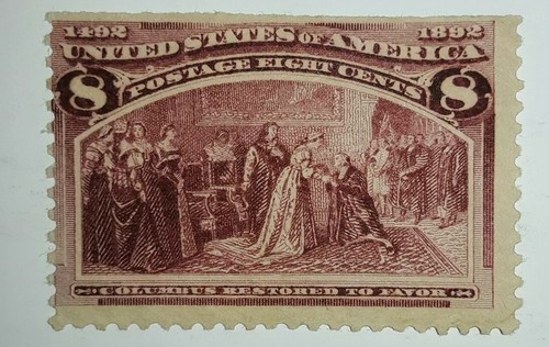 Travelstamps: 1893 US Stamps Scott # 236, Restored to Favor, 8 cents, mint, ng