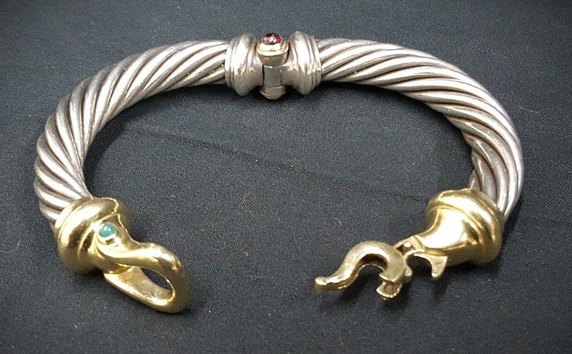 ON SALE! David Yurman Silver & Gold Cable Buckle Bracelet With Stone Accents