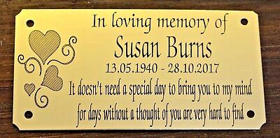 Buy PERSONALISED MEMORIAL BENCH PLAQUE GOLD BRASS EFFECT ENGRAVED GRAVE SIGN 4X2