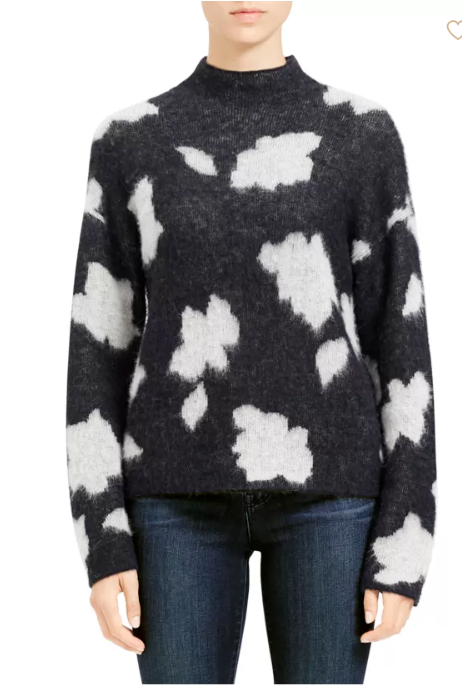 

NEW THEORY Черный свитер цвета слоновой кости с цветочным узором из смеси альпаки с заниженными плечами  = 12, Multicolor