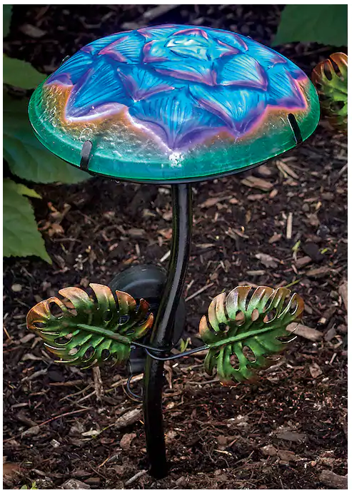 Blue Glass Mushroom Solar Garden Light Whimsical Outdoor