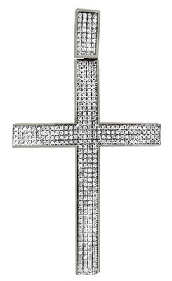 Pre-owned Jewelry Unlimited Mens 10k White Gold Pave Set Genuine Diamond Cross Charm Pendant 2.16" 1.20ct In H-i