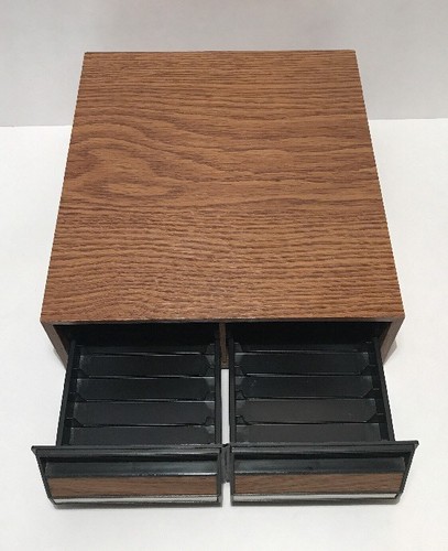 Vintage Wood Grain 2 Drawer Audio Cassette Tape Storage Case Holds 24 Tapes