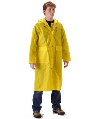 Nasco 81CY468 Hooded Rain Coat Jacket w/Snaps Yellow PU/Nylon Size: Large  (HR)