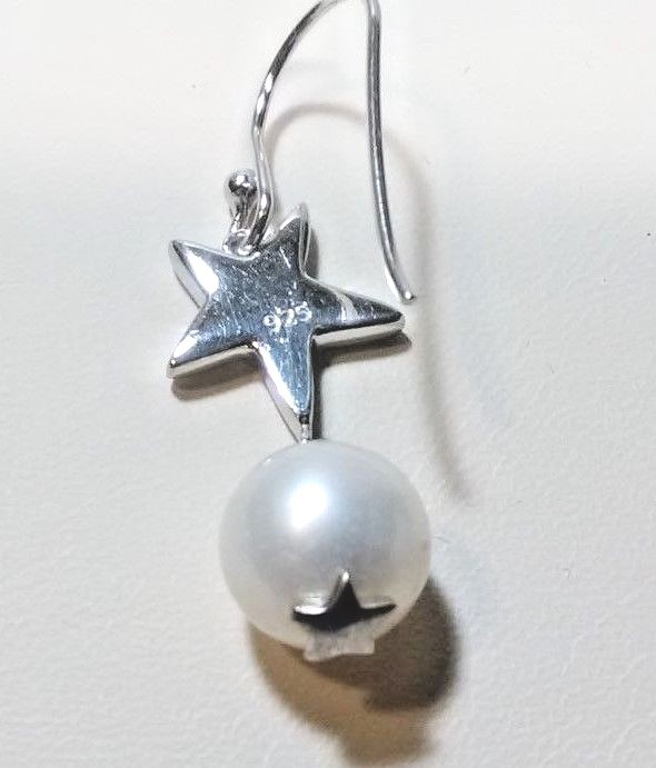 FRESHWATER PEARL STERLING SILVER STAR DROP EARRINGS