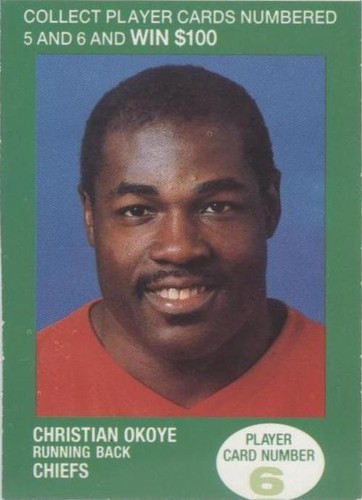 1990 BP NFL Players Match 2 Trading Card Game Christian Okoye #6