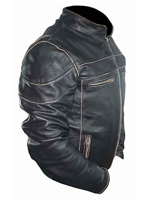 Pre-owned Classyak Men's Fashion Real Leather Vintage Style Biker Jacket In Cow Leather Brown