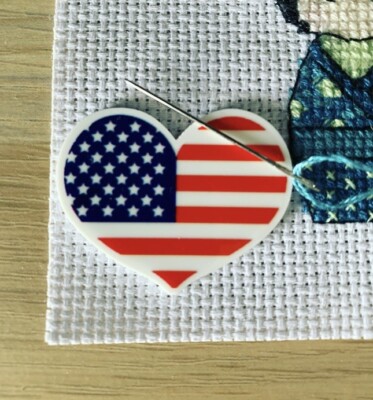 American, USA Flag Heart Needle Minder For Cross Stitch And Embroidery