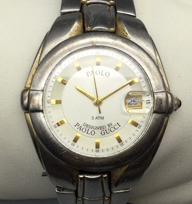 Paolo Gucci Watch Men Silver Gold Tone Date 39mm New Battery 7.5