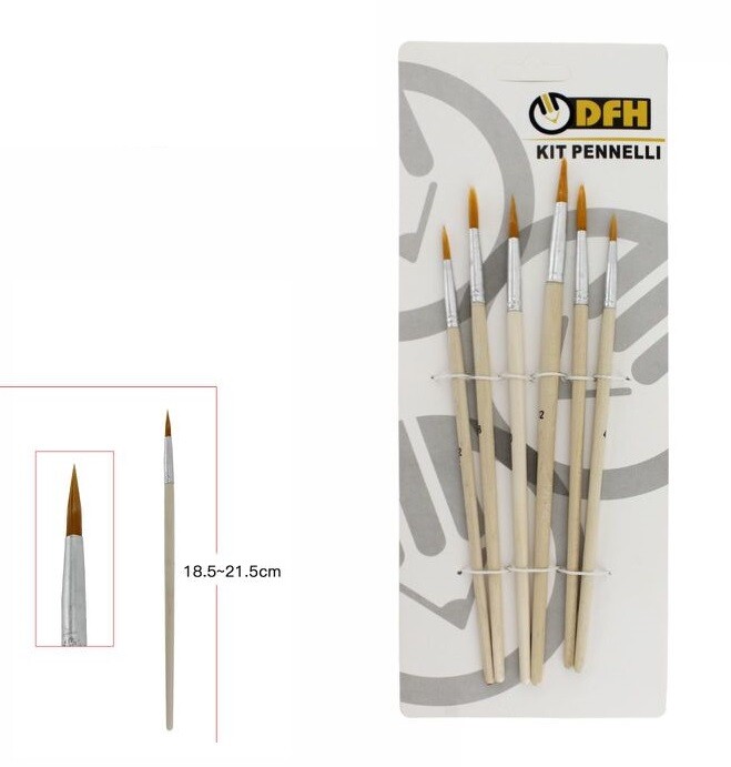 Set 6pz Pennelli Punta Fine Professionali Pittura Varie Misure 58179 dfh