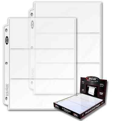 100 BCW 3-Pocket LARGE Size 3.5 x 8 Currency Paper Money Binder Pages WITH BOX