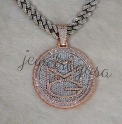 Pre-owned Nsg 4ct Baguette Natural Moissanite Customized Letter Circle Pendant 925 Silver In White