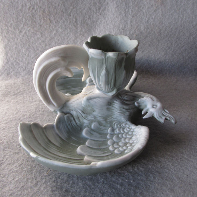 Antique German Figural Rooster Candlestick, Shafer & Vater