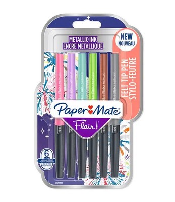 1-12x Paper:Mate Faserschreiber Flair METALLIC, 6er Blister - MENGENRABATT