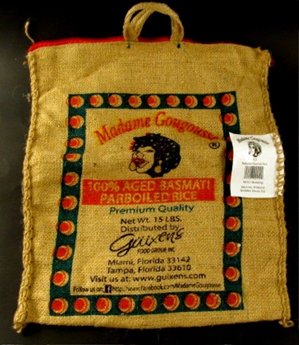 Madame Gougousse Aged Basmati Parboiled Rice 15lb Burlap TOTE BAG Zippered top