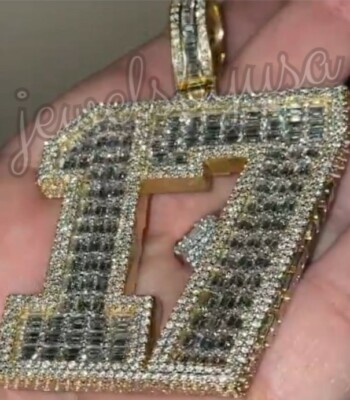 Pre-owned Nsg Men's 3ct Number 17 White Baguette Cubic Zirconia Custom Pendant 925