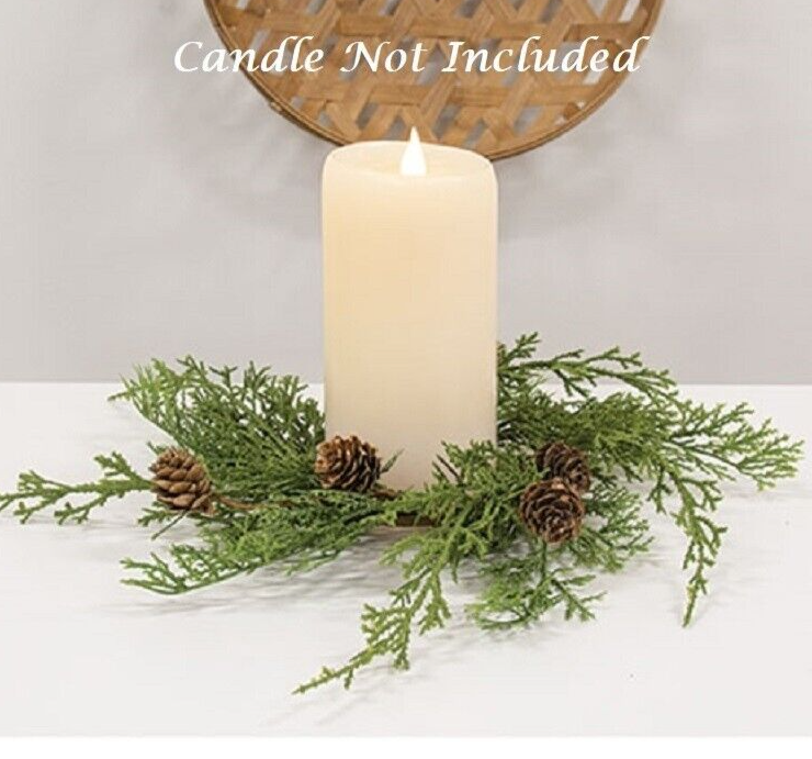 NEW FARMHOUSE WESTERN CEDAR Candle Ring Pine Cones Christmas 3.5" x 10-12" W