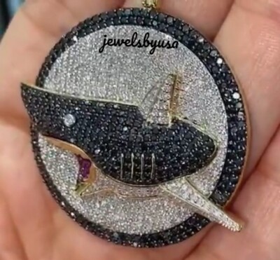 Pre-owned Nsg Style Color Cubic Zirconia Custom 3d Shark Face Men's Pendant 925 Silver In White