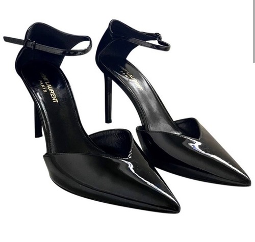 YSL SAINT LAURENT VERNICE CHIFFON PATENT LEATHER HEELS NERO
