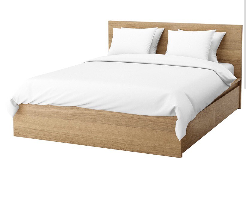 Ikea Malm Superking Bed Frame With 4 Under Bed Drawers