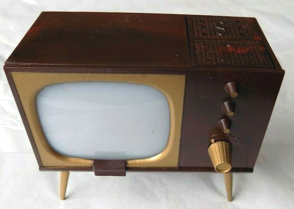 Vtg Tiny TV Salt and Pepper Set Photo Holder Unused in Original Box Novelty