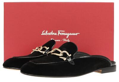 НОВЫЕ ЖЕНСКИЕ ЧЕРНЫЕ БАРХАТНЫЕ ТАПОЧКИ С ЛОГОТИПОМ SALVATORE FERRAGAMO 6,5 C