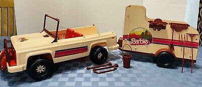 Vintage 1980s Barbie Travelin’ Jeep and Horse Trailer With Accessories