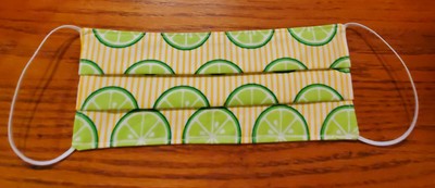 Adult's FACE Mask Handmaded - SUMMER CITRUS LIME SLICES - Double Layer FABRIC