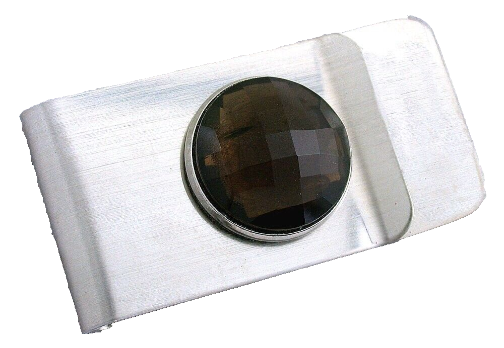 Round Checkerboard Smoky Quartz 18mm Cab Steel 2 Inch Money Round Checkerboard Smoky Quartz 18mm Cab Steel 2 Inch Money