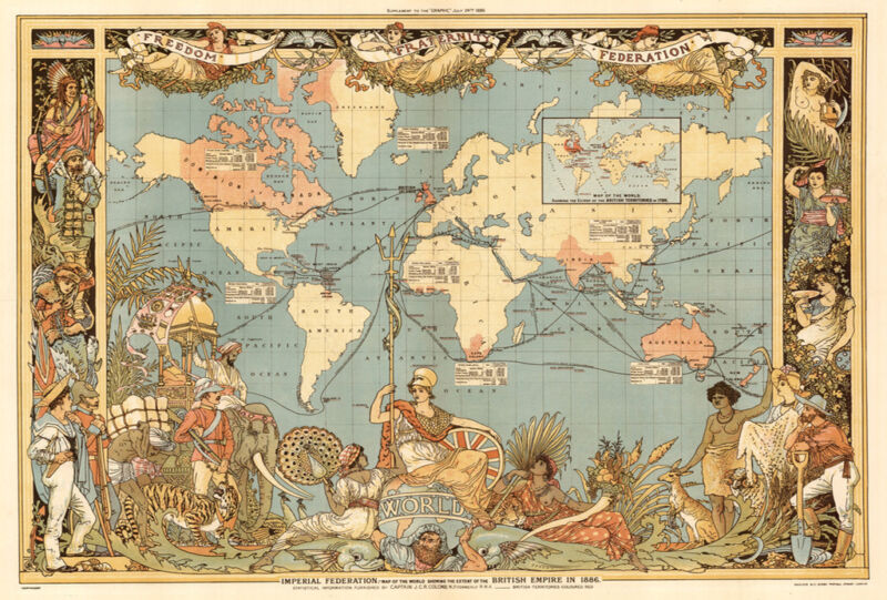 Vintage Old World Map British Empire 1800