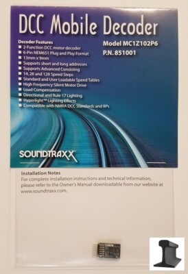 SoundTraxx ~ New 2024 ~ DCC Motor Decoder ~ MC1Z102P6 ~ 6 Pin NEM651 ~ 851001