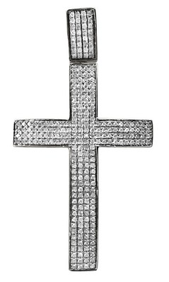 Pre-owned Jewelry Unlimited Mens 10k White Gold Puff Pave Genuine Diamond Cross Charm Pendant 2.5" 3/4 Ct In H-i