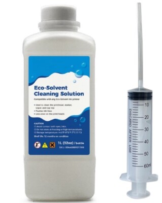 1,000ML BULK REFILL ECO SOLVENT CLEANING SOLUTION ROLAND MUTOH MIMAKI + Syringe