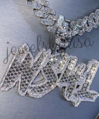 Pre-owned Nsg Men's 6ct Real Baguette Moissanite Ws4l Customize Name Number Pendant 925 Silver In White