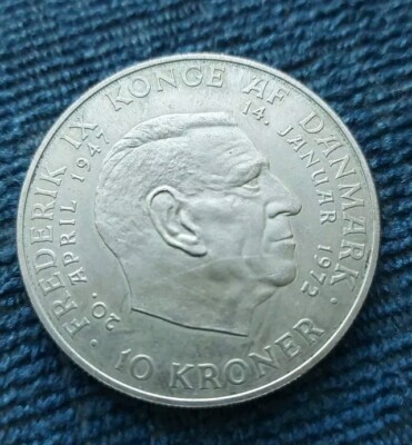 1970 Denmark 10 Kroner Coin Margrethe II Throne Assession