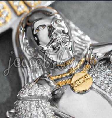 Pre-owned Nsg 5.50ct Men's Cubic Zirconia Customize 3d Face 2 Tone Pendant 925 Silver In White
